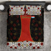 Luxembourg Bedding Set with Floral Folk Embroidery and Red Black Pattern Design