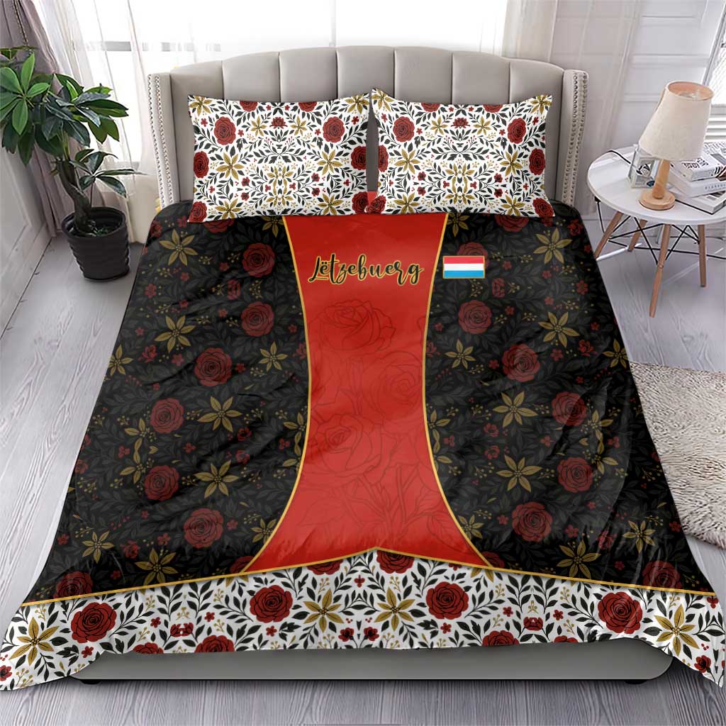 Luxembourg Bedding Set with Floral Folk Embroidery and Red Black Pattern Design