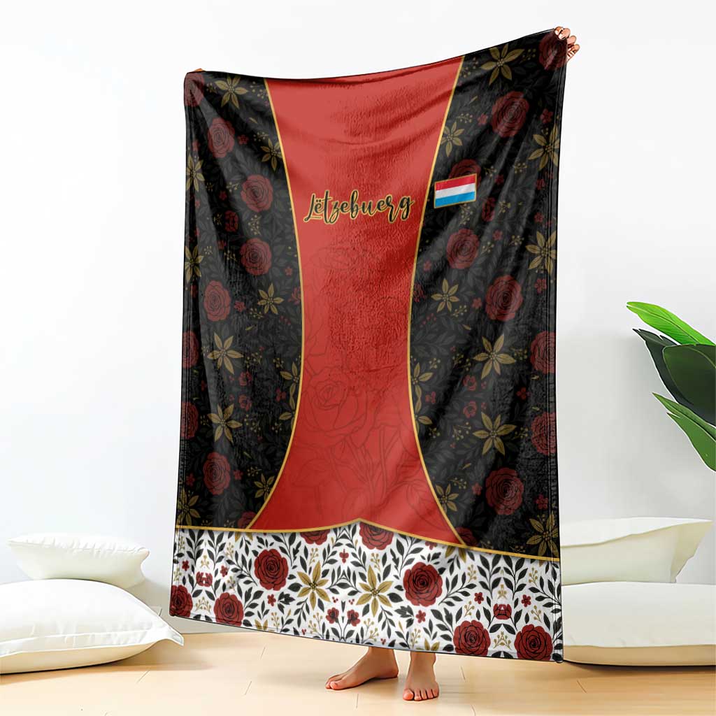 Luxembourg Blanket with Floral Folk Embroidery and Red Black Pattern Design