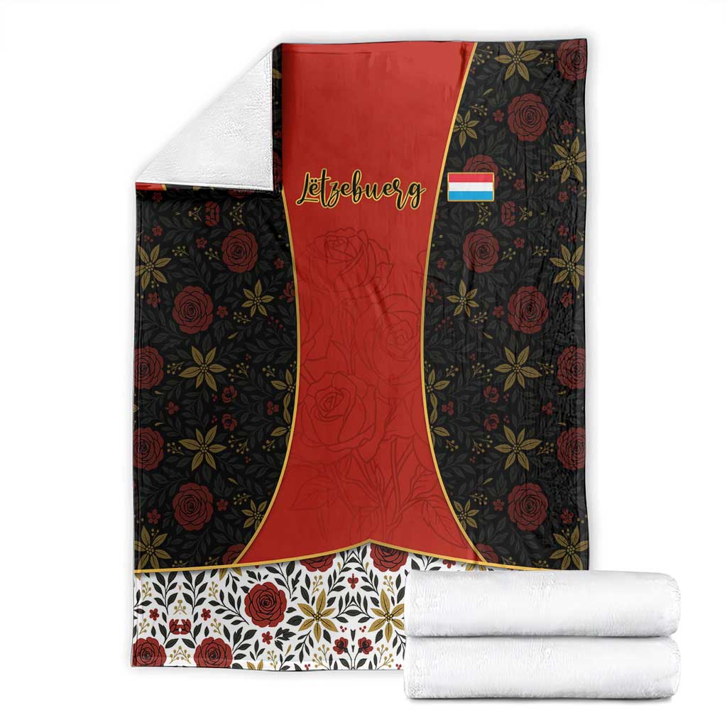 Luxembourg Blanket with Floral Folk Embroidery and Red Black Pattern Design