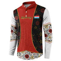 Luxembourg Button Sweatshirt with Floral Folk Embroidery and Red Black Pattern Design