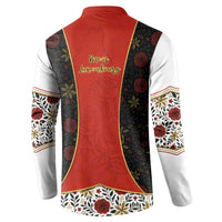Luxembourg Button Sweatshirt with Floral Folk Embroidery and Red Black Pattern Design