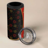 Luxembourg 4 in 1 Can Cooler Tumbler with Floral Folk Embroidery and Red Black Pattern Design