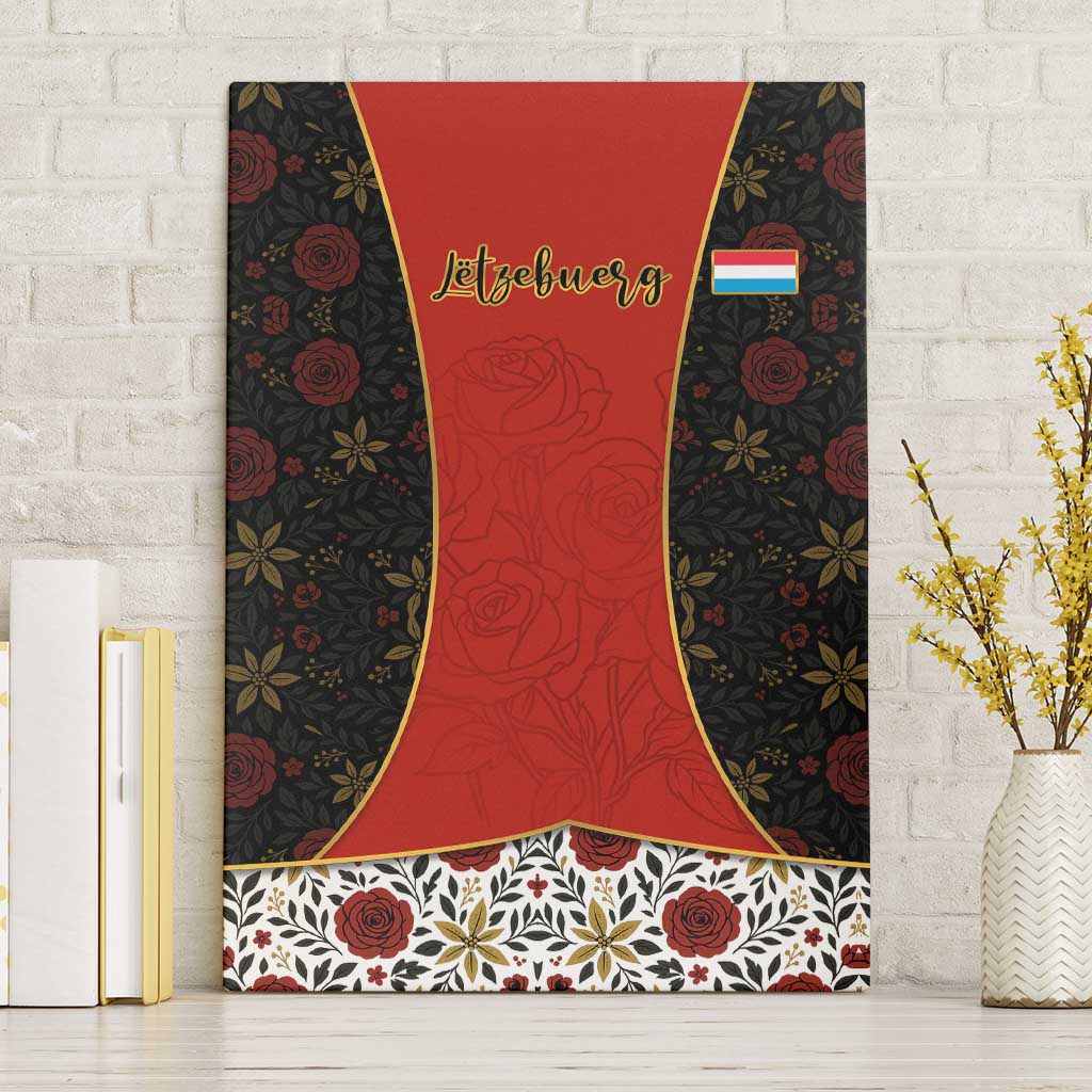 Luxembourg Canvas Wall Art with Floral Folk Embroidery and Red Black Pattern Design