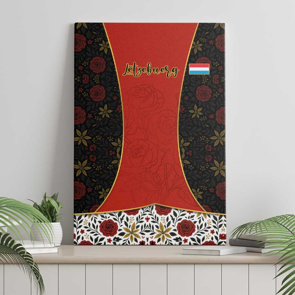 Luxembourg Canvas Wall Art with Floral Folk Embroidery and Red Black Pattern Design