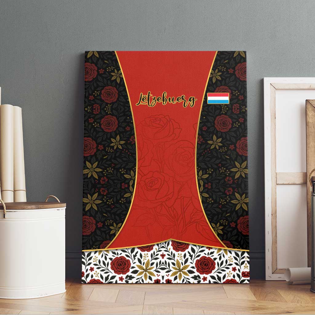 Luxembourg Canvas Wall Art with Floral Folk Embroidery and Red Black Pattern Design