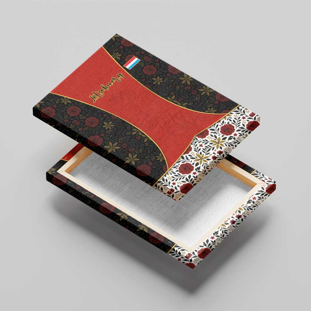 Luxembourg Canvas Wall Art with Floral Folk Embroidery and Red Black Pattern Design
