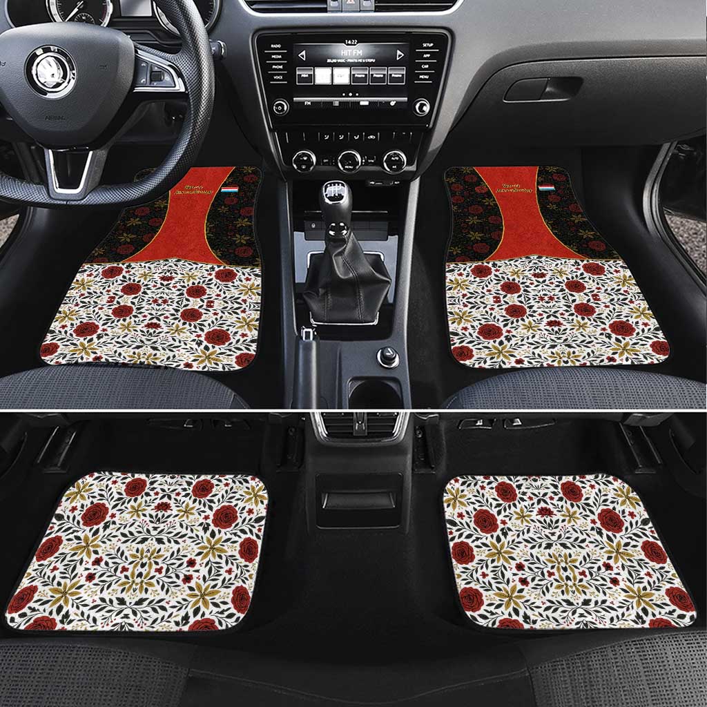 Luxembourg Car Mats with Floral Folk Embroidery and Red Black Pattern Design