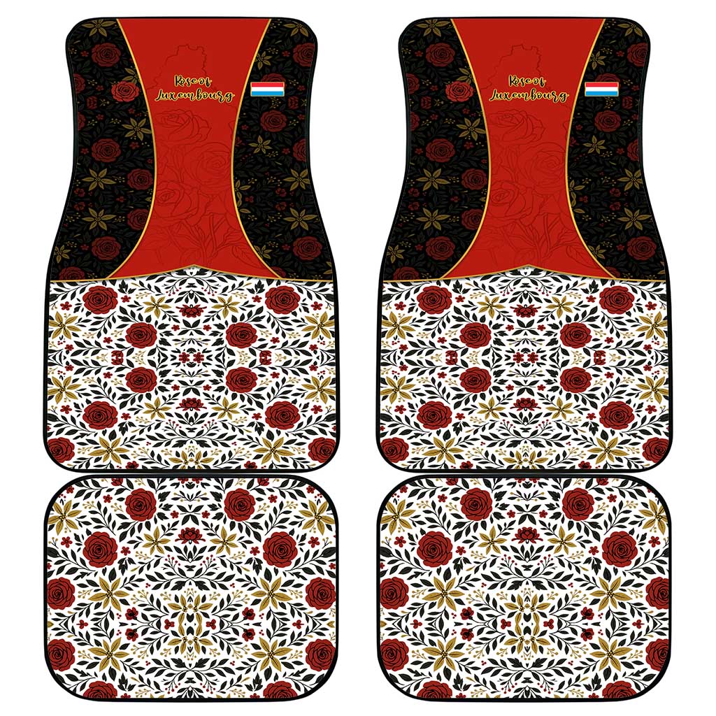 Luxembourg Car Mats with Floral Folk Embroidery and Red Black Pattern Design