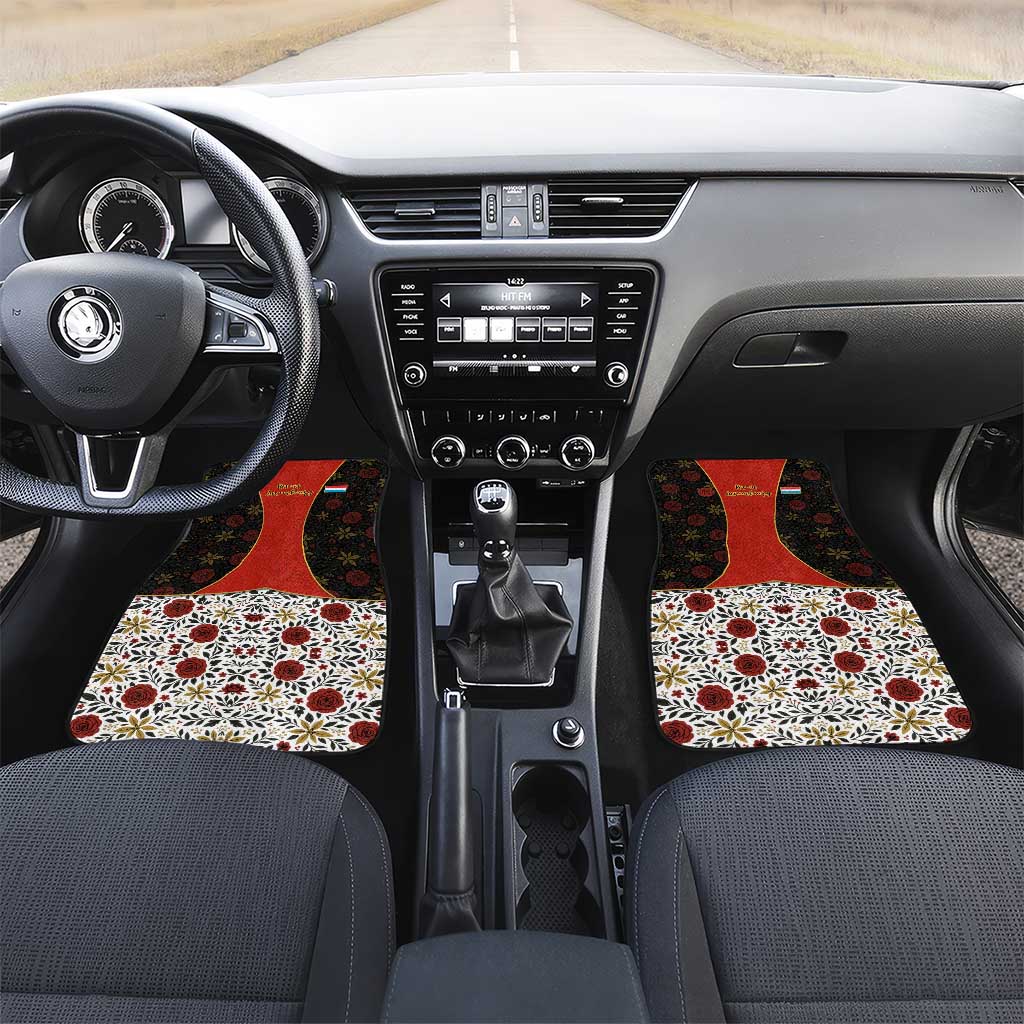 Luxembourg Car Mats with Floral Folk Embroidery and Red Black Pattern Design