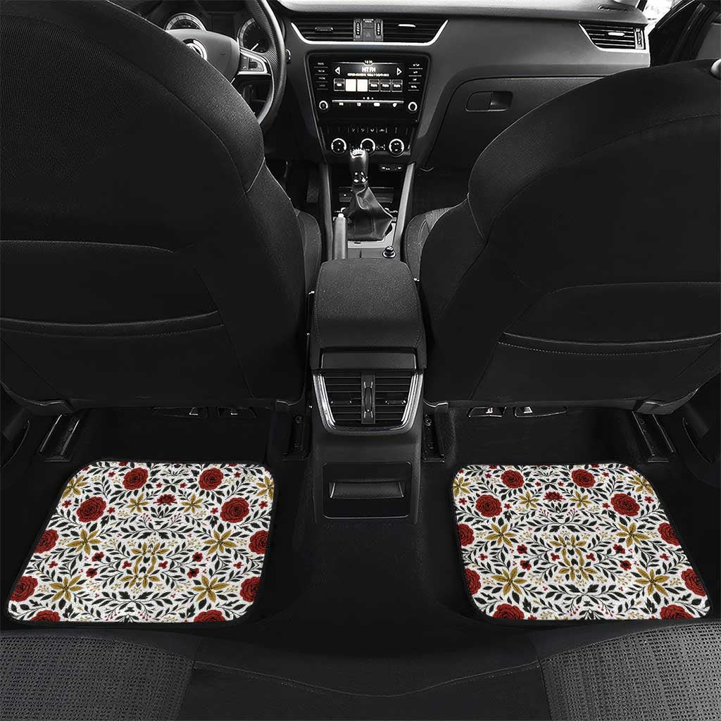 Luxembourg Car Mats with Floral Folk Embroidery and Red Black Pattern Design