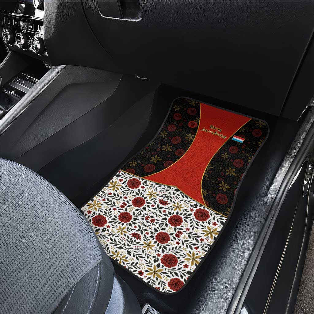 Luxembourg Car Mats with Floral Folk Embroidery and Red Black Pattern Design