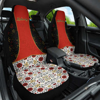 Luxembourg Car Seat Cover with Floral Folk Embroidery and Red Black Pattern Design