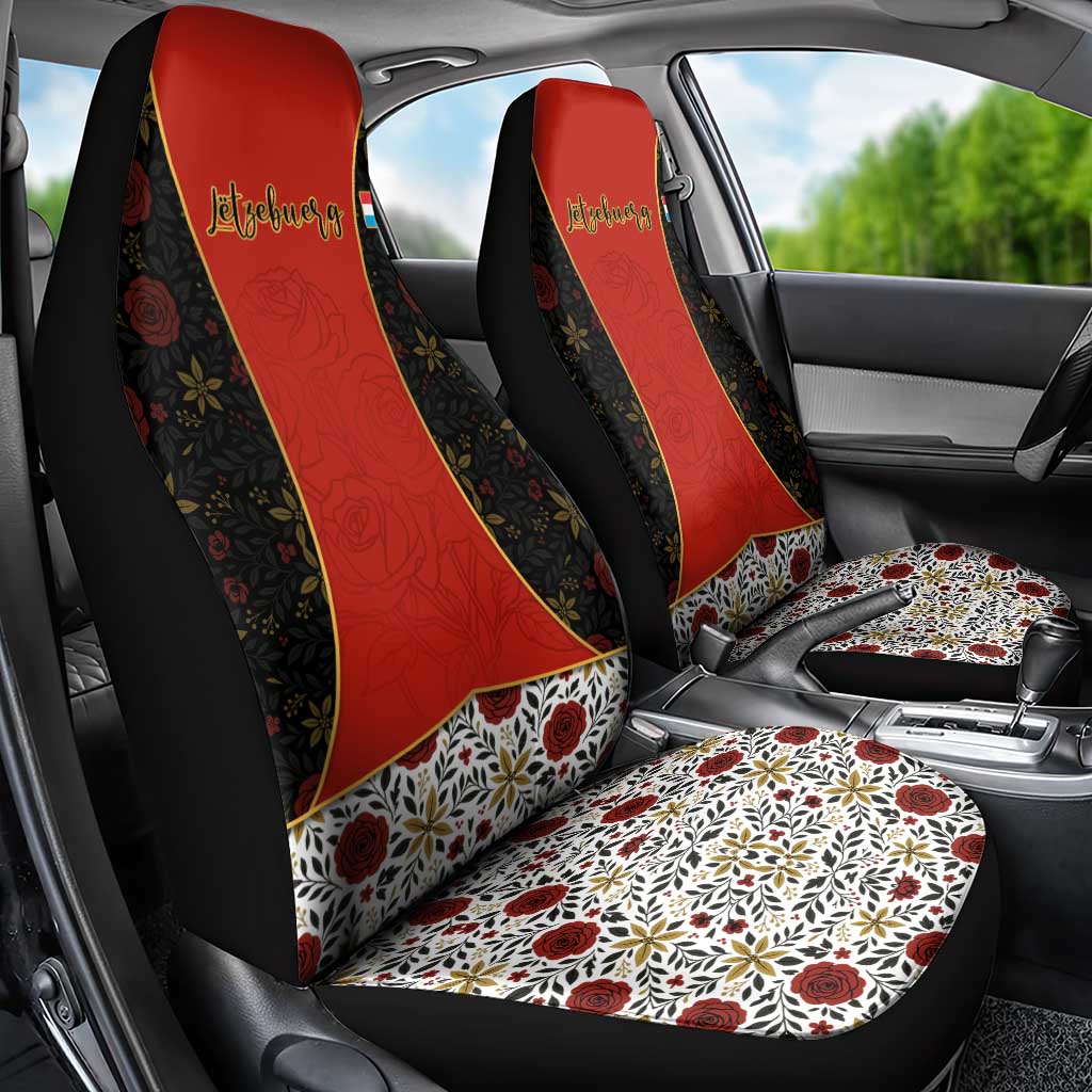 Luxembourg Car Seat Cover with Floral Folk Embroidery and Red Black Pattern Design