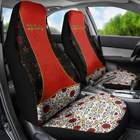Luxembourg Car Seat Cover with Floral Folk Embroidery and Red Black Pattern Design