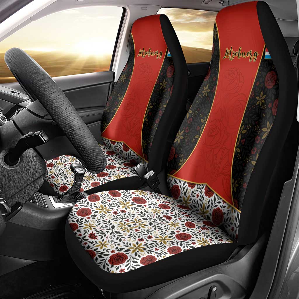 Luxembourg Car Seat Cover with Floral Folk Embroidery and Red Black Pattern Design