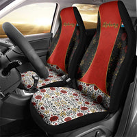 Luxembourg Car Seat Cover with Floral Folk Embroidery and Red Black Pattern Design