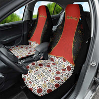 Luxembourg Car Seat Cover with Floral Folk Embroidery and Red Black Pattern Design