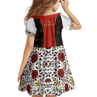 Luxembourg Family Matching Mermaid Dress and Hawaiian Shirt with Floral Folk Embroidery and Red Black Pattern Design