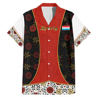 Luxembourg Family Matching Mermaid Dress and Hawaiian Shirt with Floral Folk Embroidery and Red Black Pattern Design