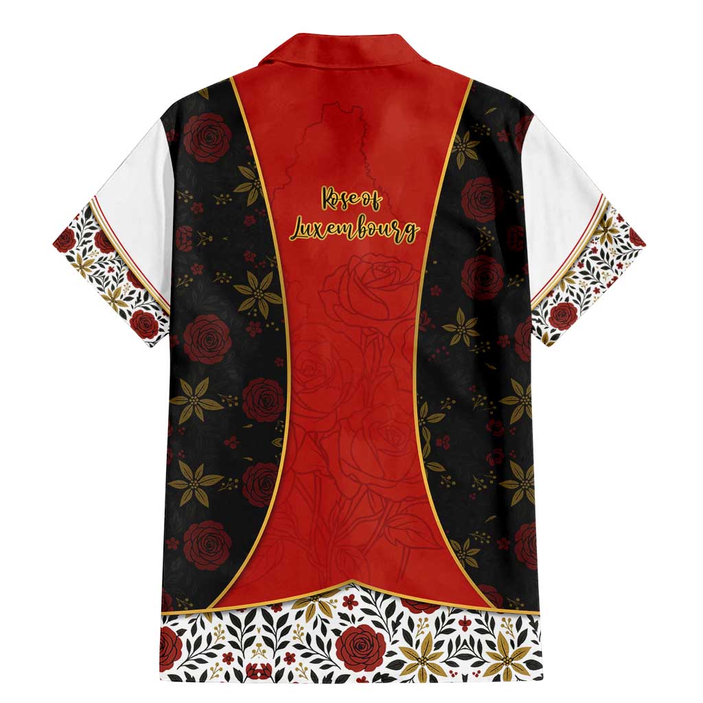 Luxembourg Family Matching Mermaid Dress and Hawaiian Shirt with Floral Folk Embroidery and Red Black Pattern Design