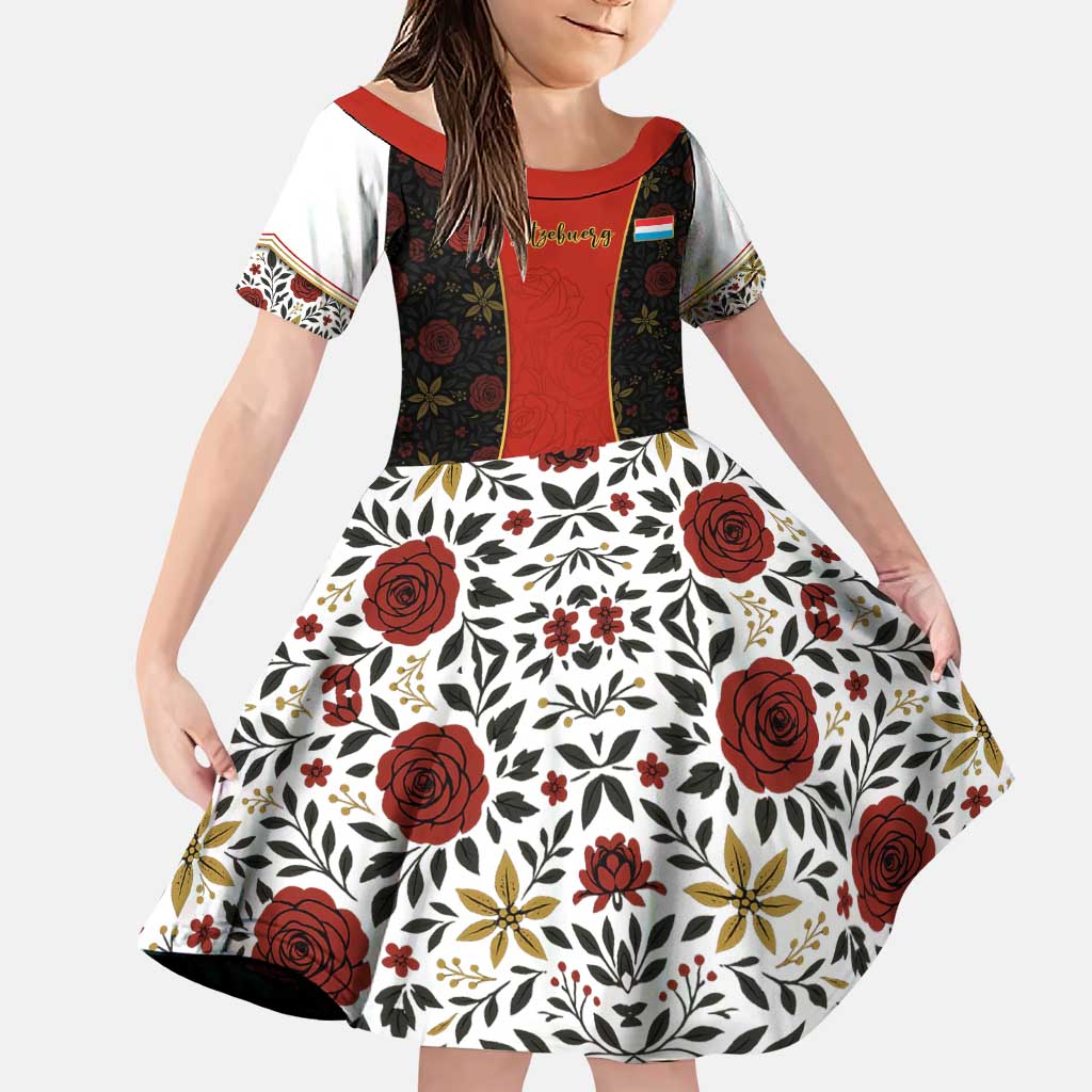 Luxembourg Family Matching Puletasi and Hawaiian Shirt with Floral Folk Embroidery and Red Black Pattern Design