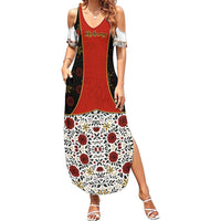 Luxembourg Family Matching Summer Maxi Dress and Hawaiian Shirt with Floral Folk Embroidery and Red Black Pattern Design