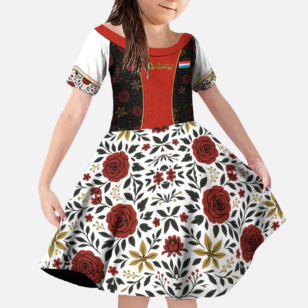 Luxembourg Family Matching Tank Maxi Dress and Hawaiian Shirt with Floral Folk Embroidery and Red Black Pattern Design