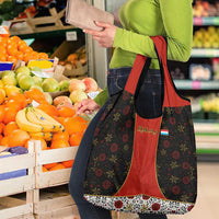 Luxembourg Grocery Bag with Floral Folk Embroidery and Red Black Pattern Design