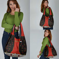 Luxembourg Grocery Bag with Floral Folk Embroidery and Red Black Pattern Design