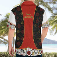 Luxembourg Hawaiian Shirt with Floral Folk Embroidery and Red Black Pattern Design