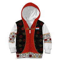 Luxembourg Kid Hoodie with Floral Folk Embroidery and Red Black Pattern Design