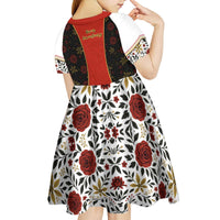 Luxembourg Kid Short Sleeve Dress with Floral Folk Embroidery and Red Black Pattern Design