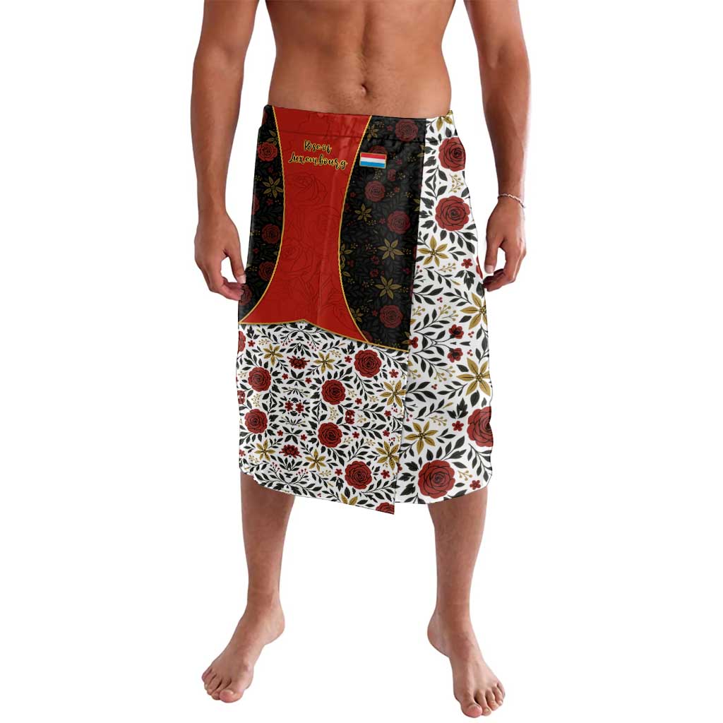 Luxembourg Lavalava with Floral Folk Embroidery and Red Black Pattern Design