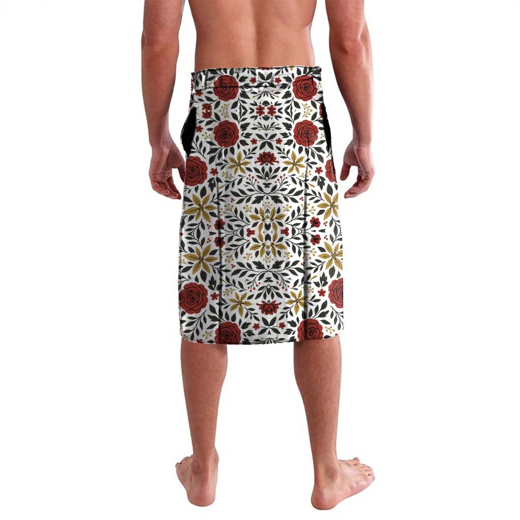 Luxembourg Lavalava with Floral Folk Embroidery and Red Black Pattern Design
