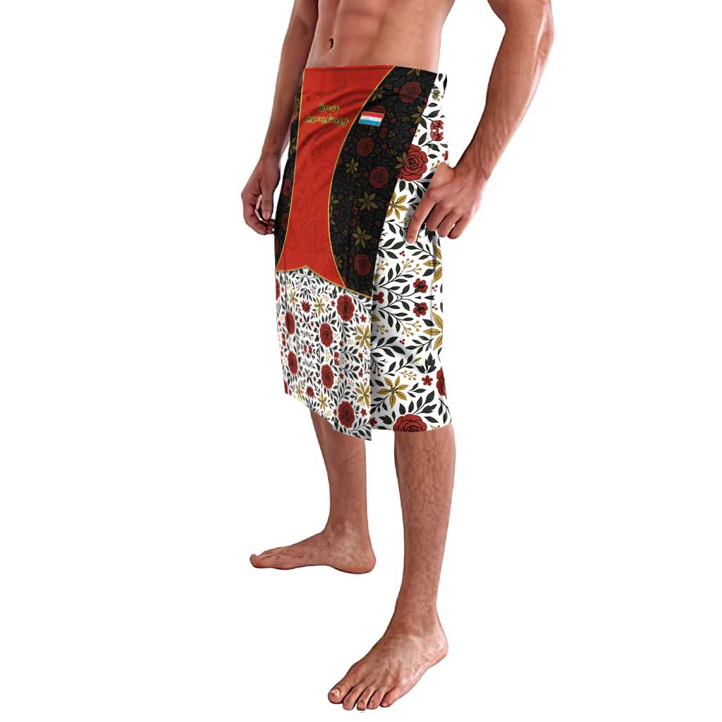 Luxembourg Lavalava with Floral Folk Embroidery and Red Black Pattern Design