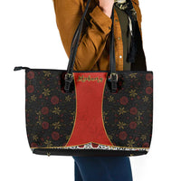 Luxembourg Leather Tote Bag with Floral Folk Embroidery and Red Black Pattern Design