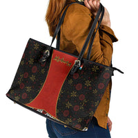 Luxembourg Leather Tote Bag with Floral Folk Embroidery and Red Black Pattern Design