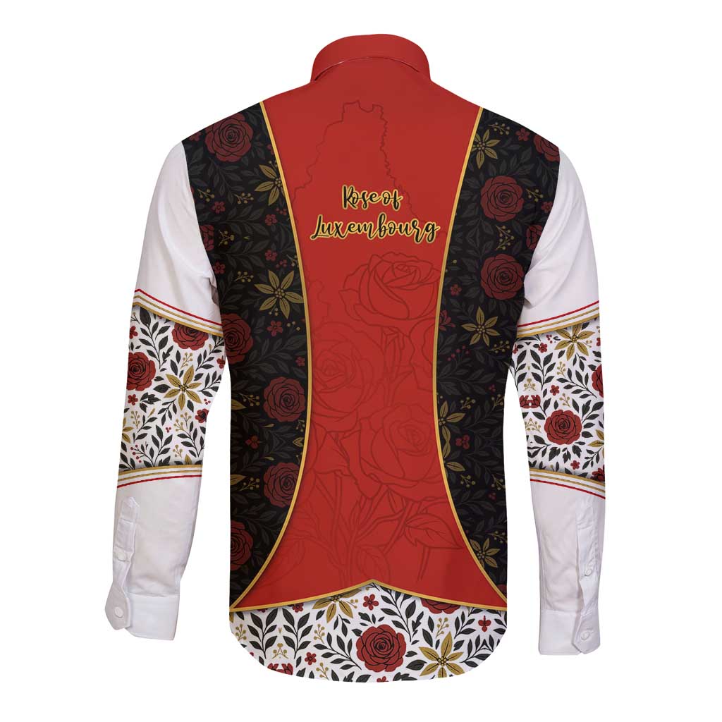 Luxembourg Long Sleeve Button Shirt with Floral Folk Embroidery and Red Black Pattern Design