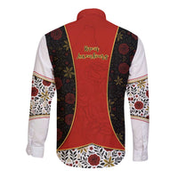 Luxembourg Long Sleeve Button Shirt with Floral Folk Embroidery and Red Black Pattern Design