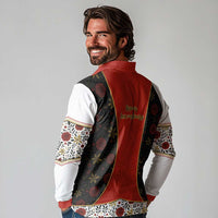 Luxembourg Long Sleeve Polo Shirt with Floral Folk Embroidery and Red Black Pattern Design