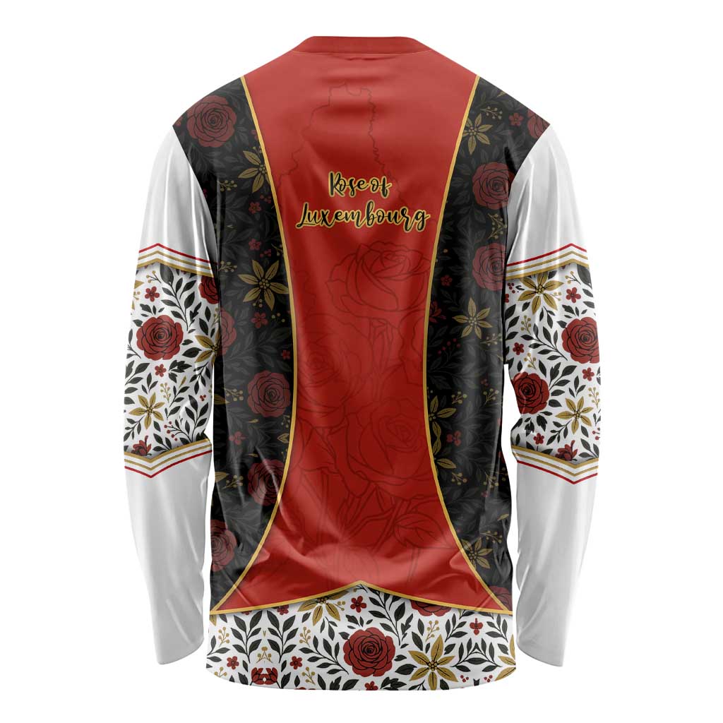 Luxembourg Long Sleeve Shirt with Floral Folk Embroidery and Red Black Pattern Design