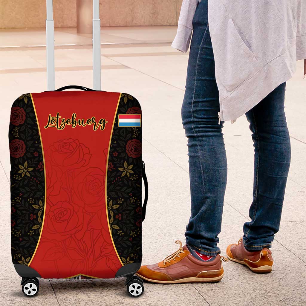 Luxembourg Luggage Cover with Floral Folk Embroidery and Red Black Pattern Design