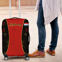 Luxembourg Luggage Cover with Floral Folk Embroidery and Red Black Pattern Design