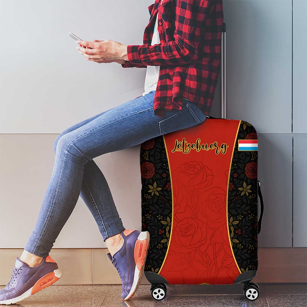 Luxembourg Luggage Cover with Floral Folk Embroidery and Red Black Pattern Design