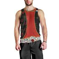 Luxembourg Men Tank Top with Floral Folk Embroidery and Red Black Pattern Design