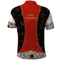 Luxembourg Polo Shirt with Floral Folk Embroidery and Red Black Pattern Design