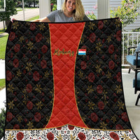 Luxembourg Quilt with Floral Folk Embroidery and Red Black Pattern Design