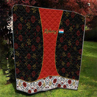 Luxembourg Quilt with Floral Folk Embroidery and Red Black Pattern Design