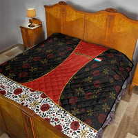 Luxembourg Quilt with Floral Folk Embroidery and Red Black Pattern Design